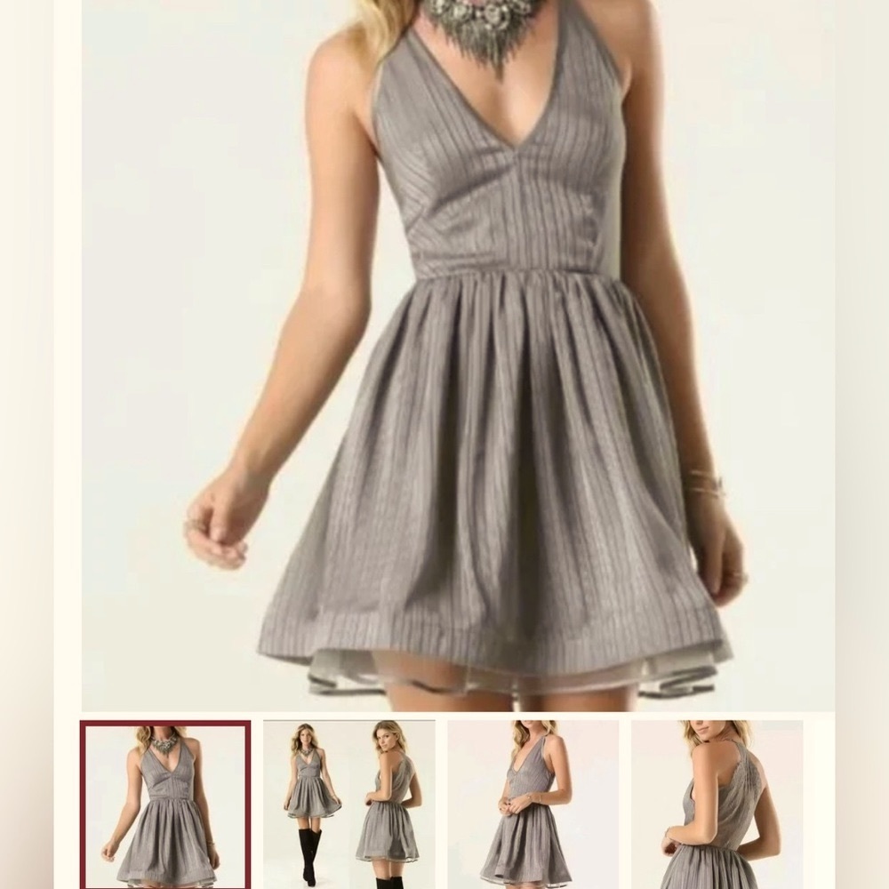 NWT BEBE Metallic magnolia frost dress